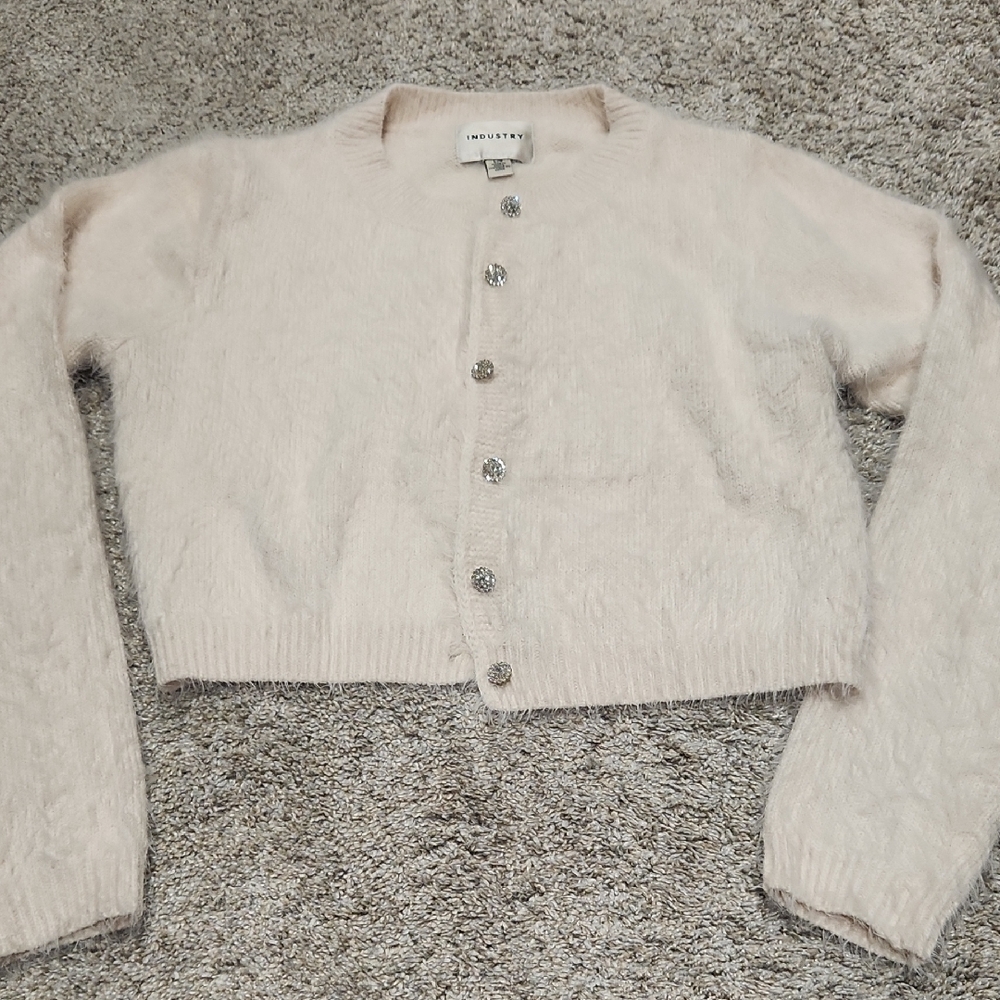 White Fuzzy Button-Up Cardigan